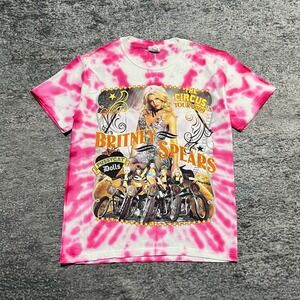 Vintage 2009 Britney Spears The Circus Tour T Shirt Mens Small Pink Tie Dye RARE